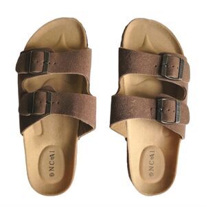 Oncai Flat Slide Sandals Brown Tan Womens 10